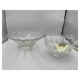 CLEAR GLASS BOWLS, ONE FOOTED W/ SCALLOPED RIM,