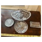 ASSORTED CUT GLASS DISHES, HINGED BOX W/ GRAPE