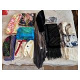 ASSORTED SCARVES & WRAPS, SILK BLEND, RAYON, W/