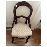 CARVED WOOD BALLOON BACK CHAIR W/ FLORAL