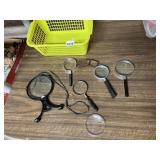 ASSORTED MAGNIFYING GLASSES W/ HANDLES, ONE W/