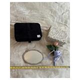 BLACK VELVET JEWELRY BOX, FABRIC BOX W/ MIRROR,