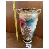 HAND-PAINTED PORCELAIN VASE, FLORAL & GILT