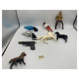VTG TOY CAP GUNS, PLASTIC FIGURES, AND HORSES
