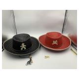 VTG STRAW COWBOY HATS W/ HORSEMAN APPLIQUE (2).