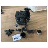 QUEEN MINIATURE CAST IRON STOVE W/ ASSORTED