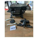 CAST IRON MINIATURE STOVE, EMBOSSED 'QUEEN', W/