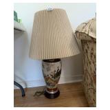 CERAMIC TABLE LAMP, FLORAL & BIRD MOTIF, PLEATED