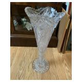 CUT CRYSTAL VASE, STARBURST & FAN PATTERN,