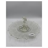 CLEAR GLASS SERVING PLATE W/ HANDLE, ETCHED