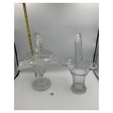 (2) CLEAR PRESSED GLASS BASKETS, ONE W/ FAN