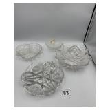 ASSORTED CLEAR PRESSED GLASS SERVING DISHES,