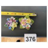 CROWN STAFFORDSHIRE BONE CHINA FLORAL BROOCHES.