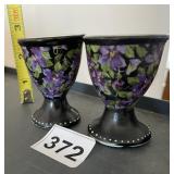 DECORATIVE CERAMIC EGG CUPS W/ PURPLE FLORAL