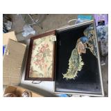 DECORATIVE TRAYS (2), ONE W/ FLORAL FABRIC, ONE