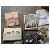 VTG DIONNE QUINTUPLETS BOOK, FRAMED BABY PRINT,