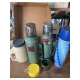 STANLEY VTG GREEN THERMOS (2), THERMOS BLUE