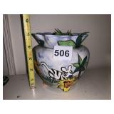 PATRICIA GOLDING HAND-PAINTED CERAMIC POT W/ LID,