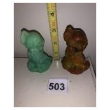 RESIN DOG FIGURINES, GREEN & ORANGE, PR.