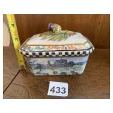 MACKENZIE-CHILDS LTD. COVERED BOX, HAND-PAINTED,
