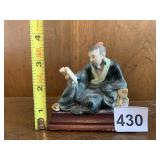 HAND-PAINTED CERAMIC SCHOLAR FIGURINE, WOODEN