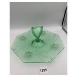 GREEN DEPRESSION GLASS OCTAGONAL SERVING TRAY,