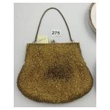 GOLD BEADED CLUTCH PURSE, METAL FRAME, CHAIN