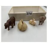 ASSORTED ANIMAL FIGURINES, BEAR, SWAN, RABBIT,