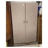 METAL TWO-DOOR STORAGE CABINET, BRASS-TONE PULLS,