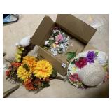 ARTIFICIAL FLORAL ARRANGEMENT, STRAW HAT W/