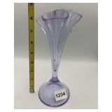 LAVENDER GLASS TRUMPET VASE, RUFFLED RIM,
