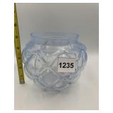 LIGHT BLUE PRESSED GLASS BOWL, SCALLOPED BUBBLE