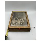 GILT WOODEN JEWELRY BOX W/ FRAMED PRINT LID,