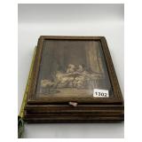 WOODEN JEWELRY BOX W/ FRAMED PRINT LID, MIRRORED