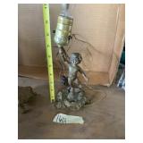 BRASS-TONE METAL CHERUB FIGURINE TABLE LAMP,