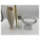 LENOX CREAM VASE, GLASS BOTTLE, PRESSED GLASS
