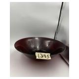 DARK RED GLASS BOWL, STARBURST BASE.