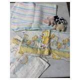 ASSORTED BABY BLANKETS, PLUSH FARM ANIMAL TOYS W/