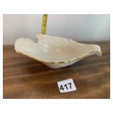 LENOX CREAM PORCELAIN LEAF DISH W/ GILT RIM.