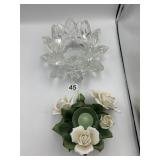 FACETED CRYSTAL LOTUS CANDLE HOLDER, HANDCRAFTED