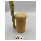 CYLINDRICAL PLASTIC CONTAINER W/ LID, MADE IN