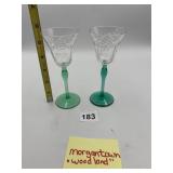 MORGANTOWN WOODLAND ETCHED GLASS STEMWARE, GREEN