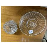CLEAR GLASS HOBNAIL PLATE, FACETED GLASS FOOTED