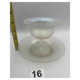 IRIDESCENT FOOTED DESSERT CUP W/ MATCHING SAUCER.