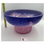 SCOTLAND ART GLASS FOOTED BOWL, BLUE & PINK