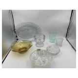 ASSORTED PRESSED GLASS SERVING PIECES, AMBER