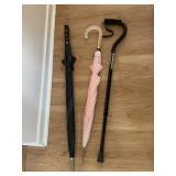 MEDLINE CANE W/ 2 UMBRELLAS, BLACK & PINK.