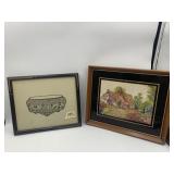 FRAMED ASIAN STYLE PAPER ART, BONSAI POT MOTIF,