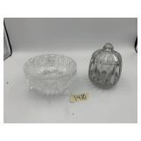PRESSED GLASS FOOTED BOWL W/ FLORAL & GEOMETRIC