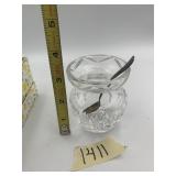 RTM STERLING SPOON W/ CUT GLASS JAR, DIAMOND
